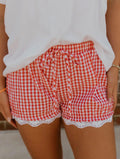 Red Gingham Lace Trim Shorts